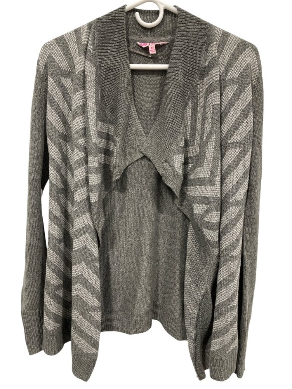 Candies Cardigan Sweater Medium Open Front Long Sleeve Gray Metallic Cozy Knit